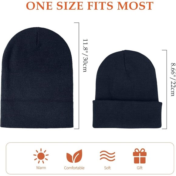 Men's Navy Blue Comfortable Breathable Soft Beanie Knit Slouchy Winter Skull Hat - Picture 4 of 6